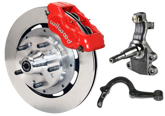 64-72 GM A-BODY FRONT DISC BRAKE KIT & 2" DROP SPINDLES & ARMS,12" ROTORS,RED