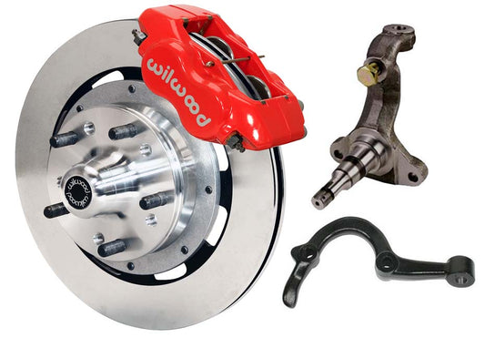 64-72 GM A-BODY FRONT DISC BRAKE KIT & STOCK SPINDLES & ARMS,12" ROTORS,RED