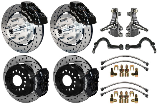 64-72 GM A-BODY FULL DISC BRAKE KIT & 2" DROP SPINDLES & ARMS,12" DRILLED,BLACK
