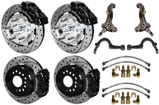 64-72 GM A-BODY FULL DISC BRAKE KIT & STOCK SPINDLES & ARMS,12" DRILLED,BLACK