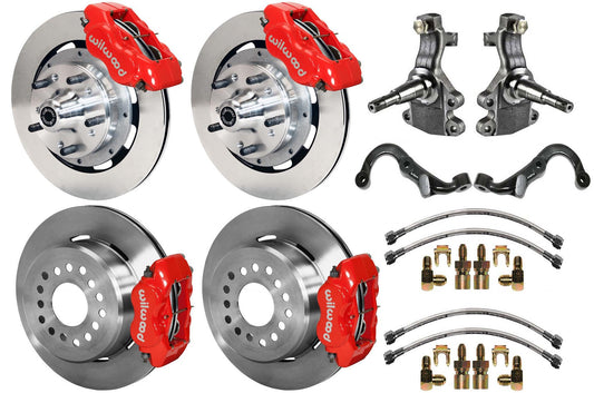 67-69 GM F-BODY FULL DISC BRAKE KIT & 2" DROP SPINDLES & ARMS,12" ROTORS,RED