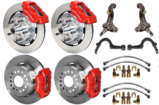 64-72 GM A-BODY FULL DISC BRAKE KIT & STOCK SPINDLES & ARMS,12" ROTORS,RED