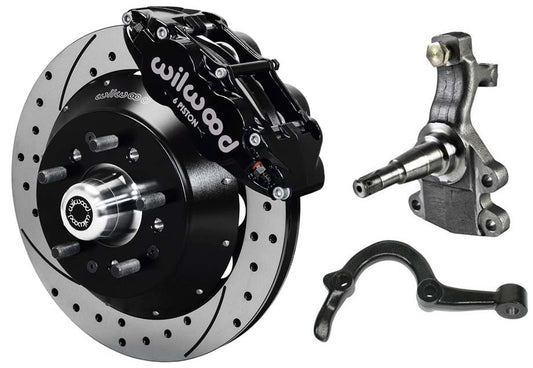 64-72 GM A-BODY FRONT DISC BRAKE KIT & 2" DROP SPINDLES & ARMS,14" DRILLED,BLACK