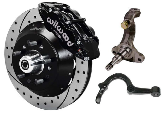 64-72 GM A-BODY FRONT DISC BRAKE KIT & STOCK SPINDLES & ARMS,14" DRILLED,BLACK