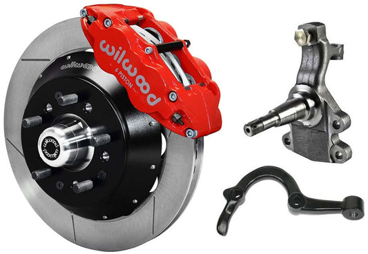64-72 GM A-BODY FRONT DISC BRAKE KIT & 2" DROP SPINDLES & ARMS,14" ROTORS,RED