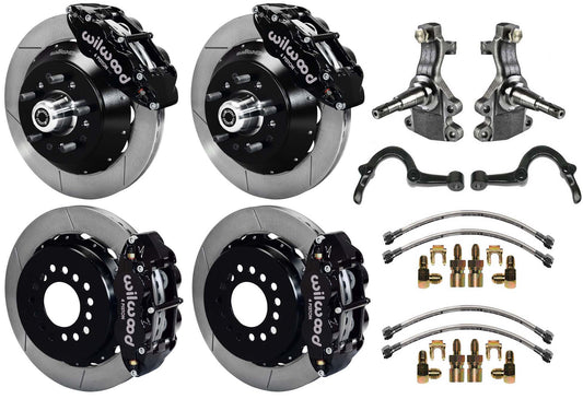 64-72 GM A-BODY FULL DISC BRAKE,2" DROP SPINDLES,ARMS,FRONT 14",REAR 13",BLACK