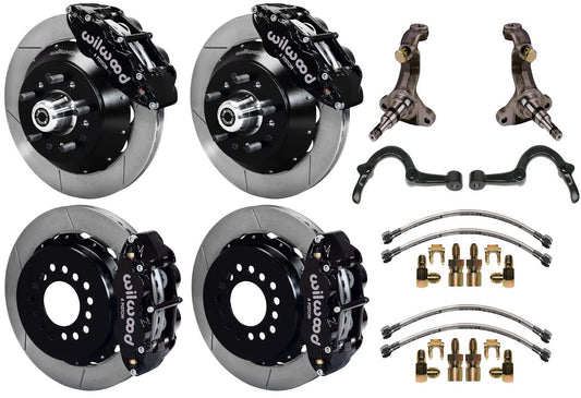 64-72 GM A-BODY FULL DISC BRAKE,STOCK SPINDLES,ARMS,FRONT 14",REAR 13",BLACK