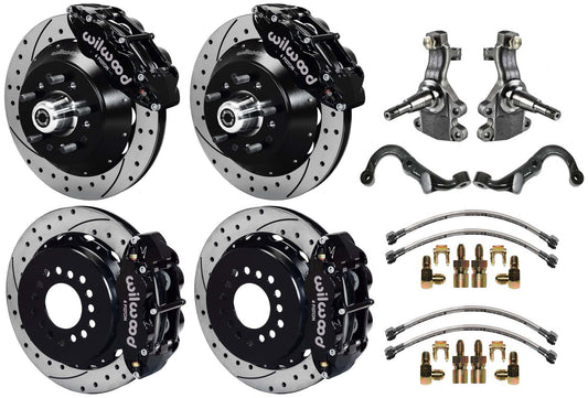 67-69 GM F-BODY FULL DISC BRAKE,2" DROP SPINDLES,ARMS,FRONT 14",REAR 13" DRL,BLK