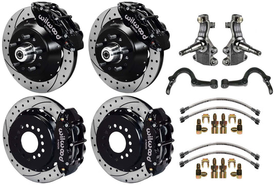 64-72 GM A-BODY FULL DISC BRAKE,2" DROP SPINDLES,ARMS,FRONT 14",REAR 13" DRL,BLK