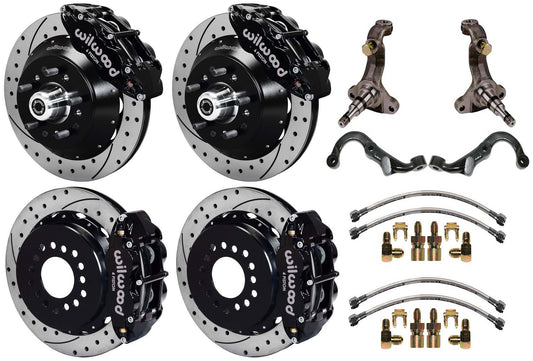 67-69 GM F-BODY FULL DISC BRAKE,STOCK SPINDLES,ARMS,FRONT 14",REAR 13" DRILL,BLK
