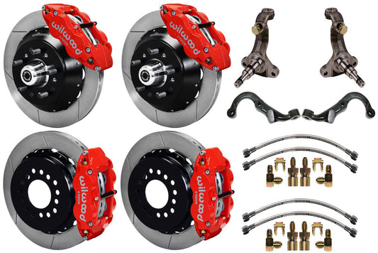 67-69 GM F-BODY FULL DISC BRAKE,STOCK SPINDLES,ARMS,FRONT 14",REAR 13",RED