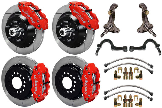 64-72 GM A-BODY FULL DISC BRAKE,STOCK SPINDLES,ARMS,FRONT 14",REAR 13",RED