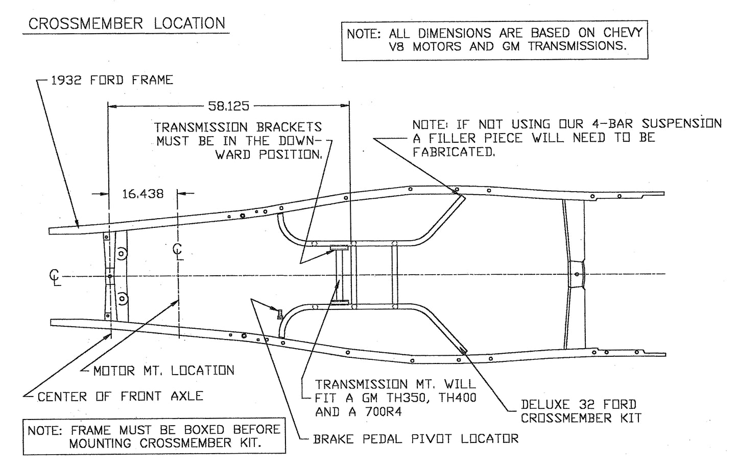 32 FORD CENTER CROSSMEMBER,TUBULAR,ASSEMBLED