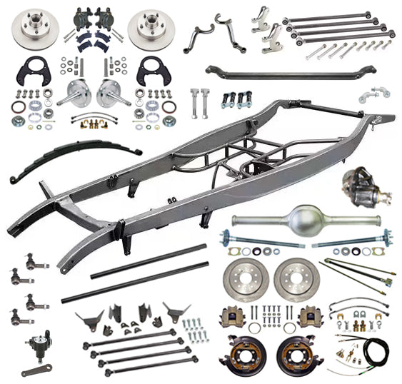 1932 FORD FRAME KIT,SUSPENSION,STEERING,BRAKES,CURRIE 9" REAR,3RD MEMBER,32
