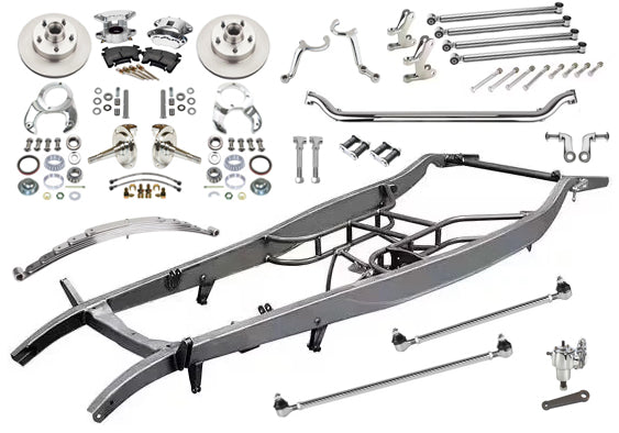 1932 FORD FRAME KIT,FRONT 4 BAR SUSPENSION,STEERING,GM BRAKES,CHROME/POLISHED,32