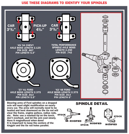 SPINDLES AND KING PIN SET,49-54 CHEVY,MOD-STREET ROD,PAIR