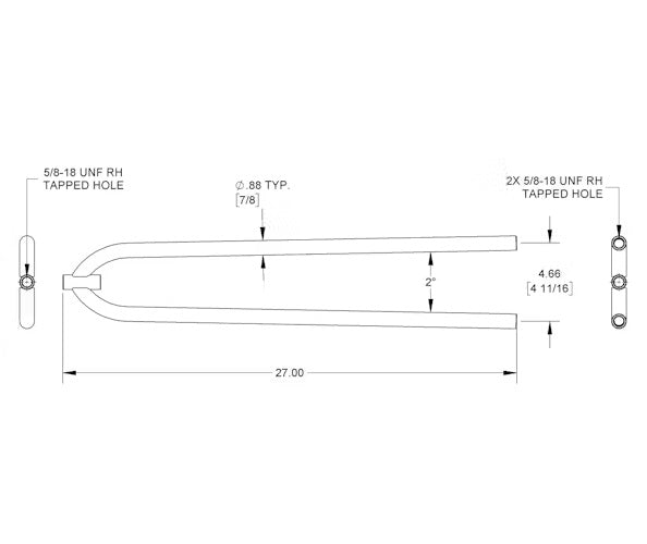 RADIUS RODS,HAIRPIN,5/8"-18,POLISHED STAINLESS STEEL,27"