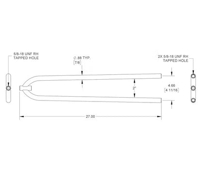 RADIUS RODS,HAIRPIN,5/8"-18,POLISHED STAINLESS STEEL,27"