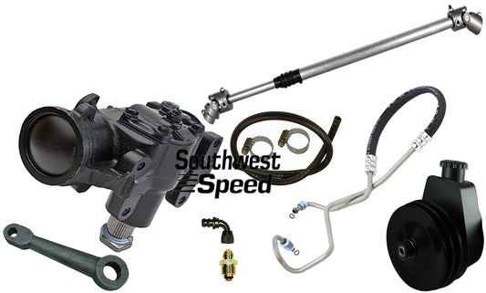 JEEP POWER STEERING KIT,BOX.PUMP,SHAFT,ARM,LINES,HOSES,76-86 CJ-5,7 WITH AIR,A/C