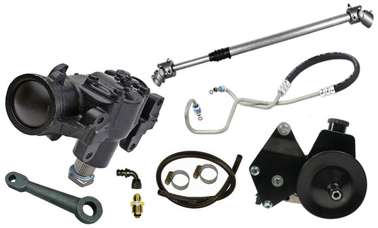 JEEP POWER STEERING KIT,BOX,PUMP,SHAFT,4/6 CYL SMOG BRACKET,76-86,SINGLE PULLEY