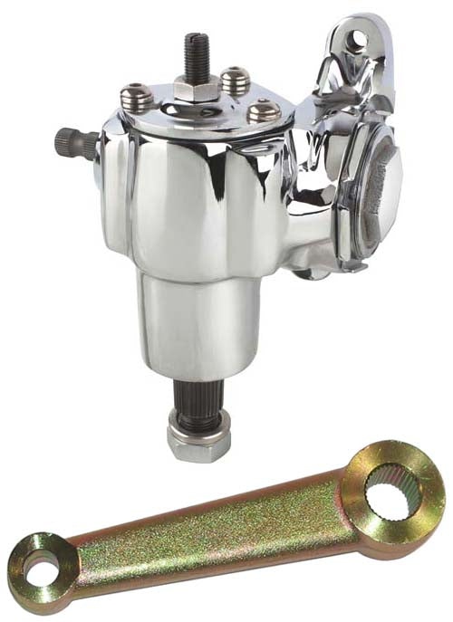 VEGA 140 MANUAL CHROME STEERING BOX & GOLD PITMAN ARM,DOUBLE TAPERED,20:1