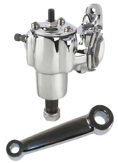 VEGA 140 MANUAL CHROME STEERING BOX & CHROME PITMAN ARM,DOUBLE TAPERED,20:1