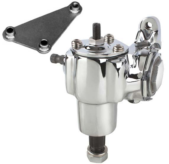 VEGA 140 MANUAL CHROME STEERING BOX & WELD-ON MOUNTING BRACKET,20:1