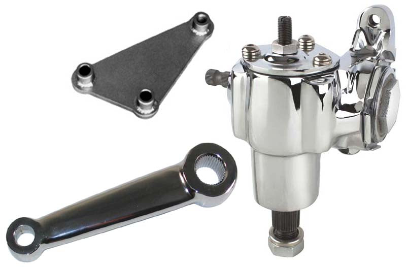 VEGA 140 MANUAL CHROME STEERING BOX,35-41 FORD MOUNTING BRACKET,CHROME PITMAN