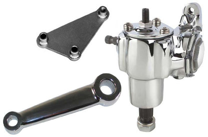 VEGA 140 MANUAL CHROME STEERING BOX,35-41 FORD MOUNTING BRACKET,CHROME PITMAN