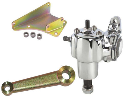 VEGA 140 MANUAL CHROME STEERING BOX,35-41 FORD MOUNTING BRACKET,GOLD PITMAN ARM