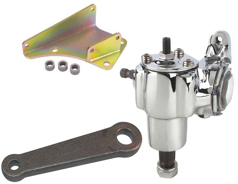 VEGA 140 MANUAL CHROME STEERING BOX,35-41 FORD MOUNTING BRACKET,1/2" BOLT PITMAN