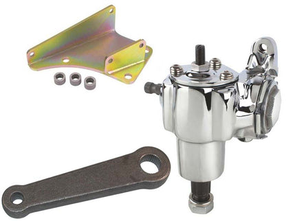VEGA 140 MANUAL CHROME STEERING BOX,35-41 FORD MOUNTING BRACKET,1/2" BOLT PITMAN