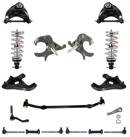 FRONT SUSPENSION & STEERING SET,QA1 COILOVERS,ARMS,SPINDLES,78-88 GM G-BODY,DROP
