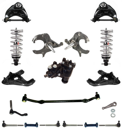 FRONT SUSPENSION & STEERING SET WITH BOX,QA1 COILOVERS,ARMS,SPINDLE,78-88 G,DROP