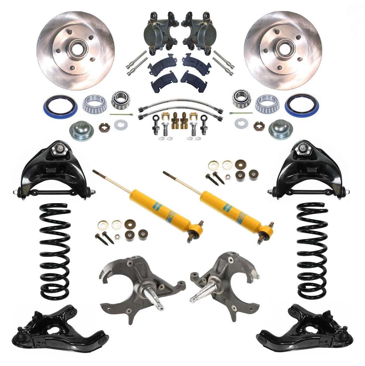 FRONT SUSPENSION & BRAKE SET,ARMS,SPRINGS,BILSTEIN SHOCKS,SPINDLES,78-88 G,DROP