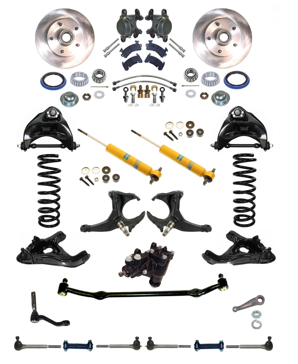 FRONT SUSPENSION,STEERING & BRAKE WITH BOX,ARMS,SPRINGS,SHOCKS,SPINDLES,78-88 G-