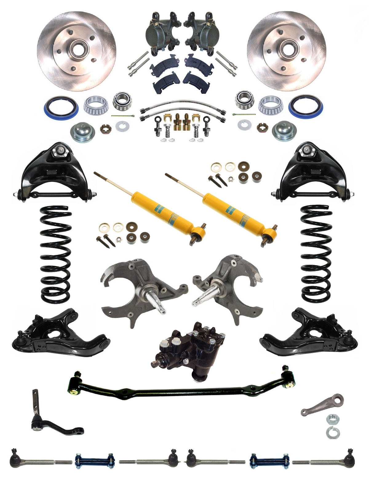 FRONT SUSPENSION,STEERING & BRAKE WITH BOX,ARMS,SPRINGS,SHOCKS,SPINDLES,78-88,DR
