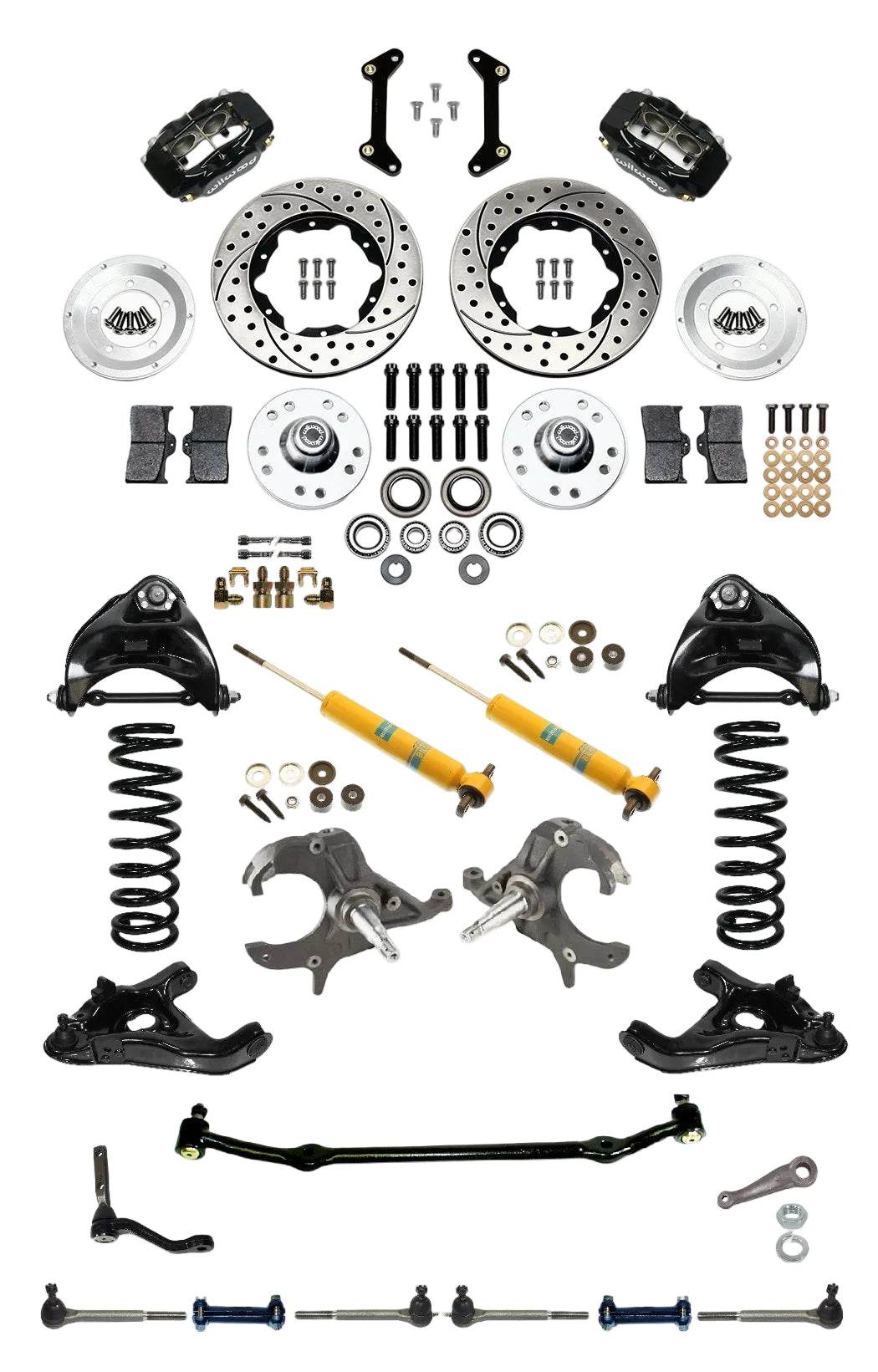 FRONT SUSPENSION,STEERING & WILWOOD BRAKE SET,ARMS,SPRINGS,SHOCKS,SPINDLES,DROP