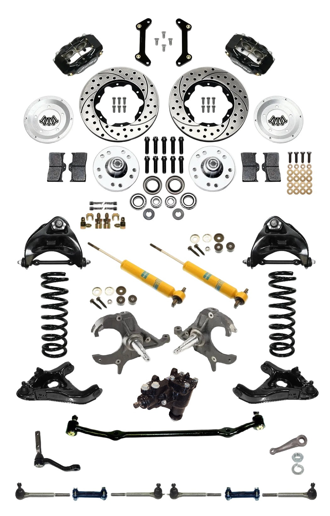 FRONT SUSPENSION,STEERING & WILWOOD BRAKE W/BOX,ARMS,SPRINGS,SHOCKS,SPINDLES,DRP