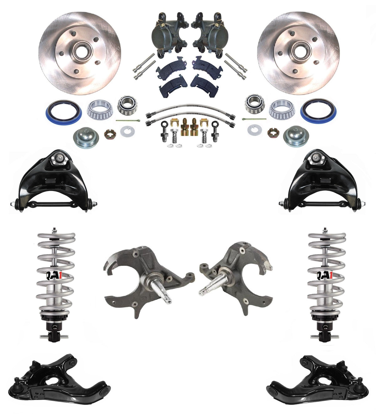 FRONT SUSPENSION & BRAKE SET,ARMS,QA1 COILOVERS,SPINDLES,78-88 G-BODY,DROP