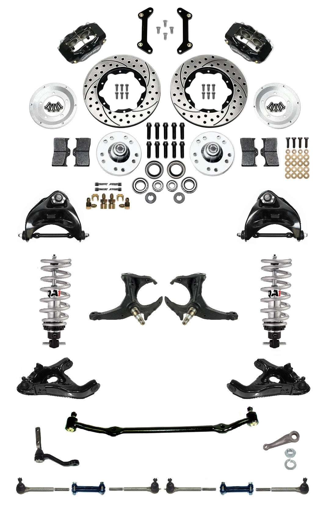 FRONT SUSPENSION,STEERING & WILWOOD BRAKE SET,ARMS,QA1 COILOVERS,SPINDLES,78-88