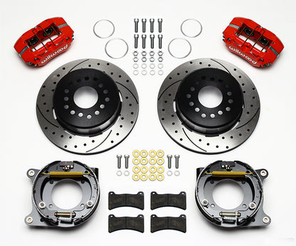 59-64 B-BODY FULL DISC BRAKE KIT,11" DRILLED ROTORS,RED CALIPERS
