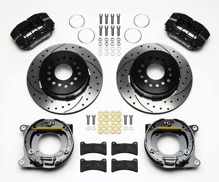 59-64 B-BODY FULL DISC BRAKE KIT,11" DRILLED ROTORS,BLACK CALIPERS