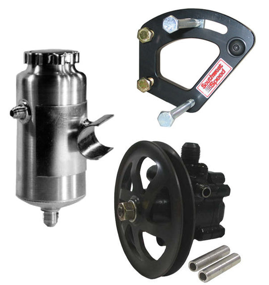 POWER STEERING PUMP KIT,SBC,CHEVY,HEAD MOUNT BRACKET,V-BELT,REMOTE RESERVOIR