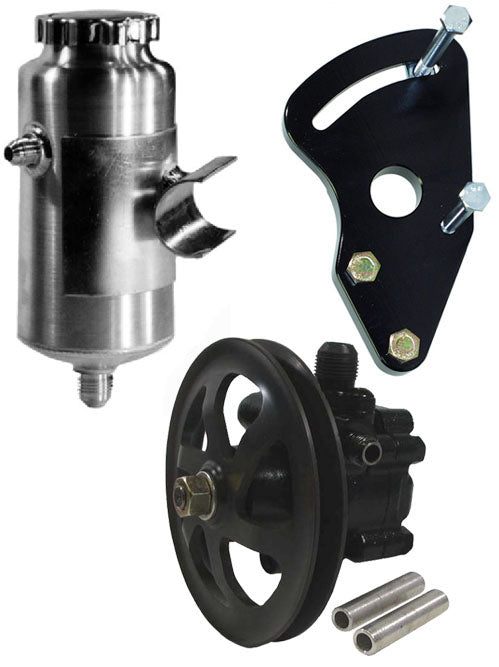 POWER STEERING PUMP KIT,SBC,CHEVY,BLOCK MOUNT BRACKET,V-BELT,REMOTE TANK