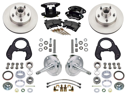 FRONT DISC BRAKES,SPINDLES,KING PINS,28-48 FORD,WILWOOD D-154,11",BLK