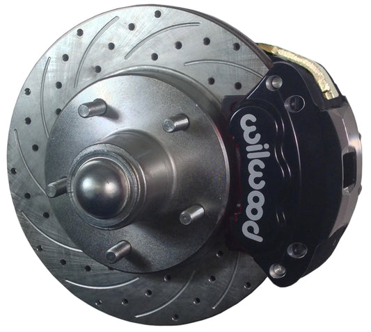 55-57 CHEVY DISC BRAKE CONVERSION KIT,11" DRILLED ROTORS,D154 BLACK WIL CALIPERS