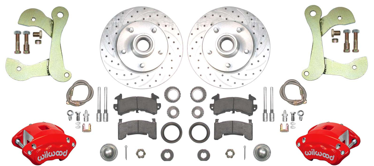 55-57 CHEVY DISC BRAKE CONVERSION KIT,11" DRILLED ROTORS,D154 RED WIL CALIPERS