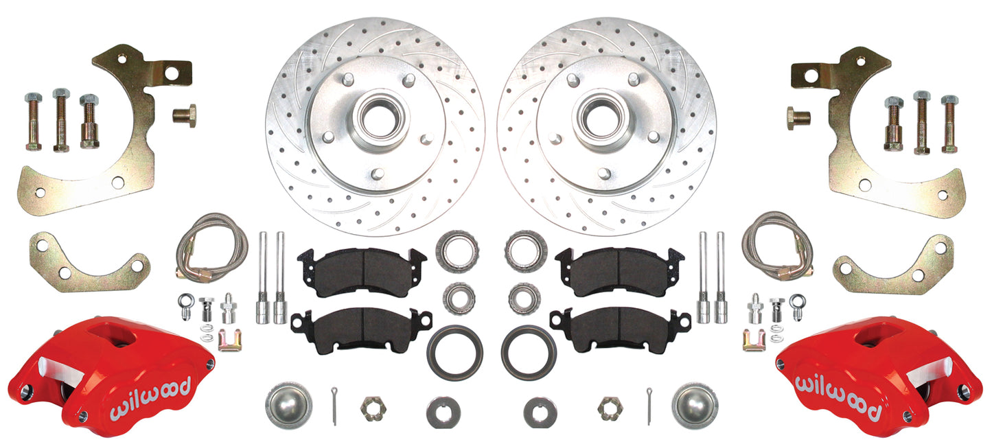 59-64 CHEVY DISC BRAKE CONVERSION KIT,11" DRILLED ROTORS,D52 RED WIL CALIPERS