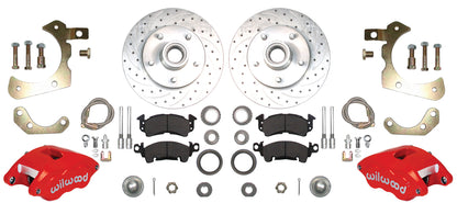 59-64 CHEVY DISC BRAKE CONVERSION KIT,11" DRILLED ROTORS,D52 RED WIL CALIPERS